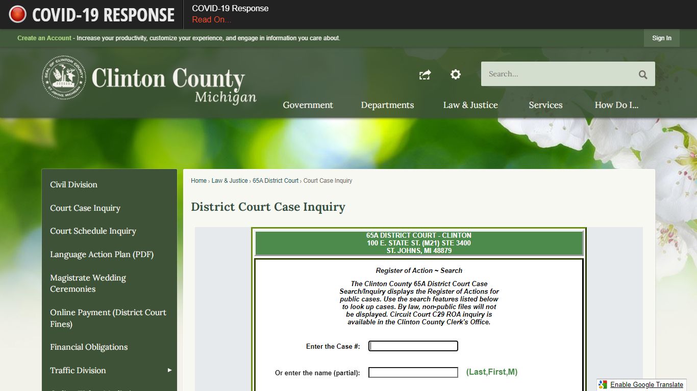 District Court Case Inquiry | Clinton County, MI