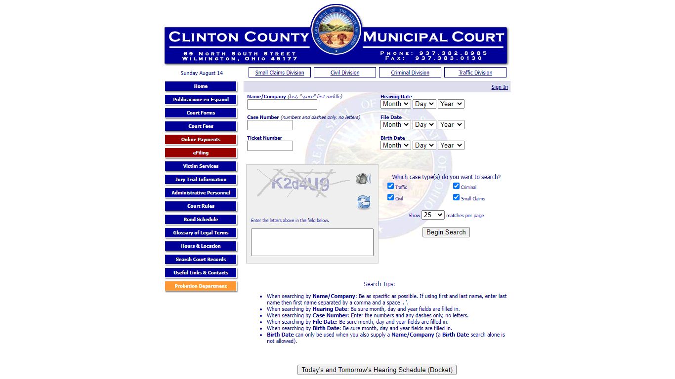 Clinton County Municipal Court - Record Search
